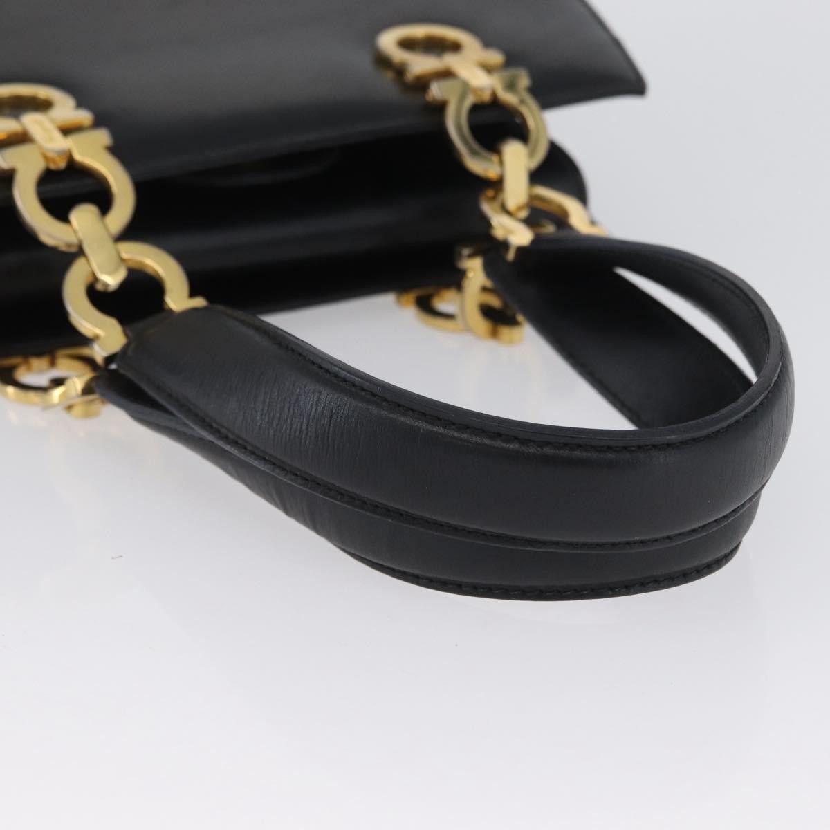Salvatore Ferragamo Gancini handbag Leather, BLACK, LEATHER, Handbag