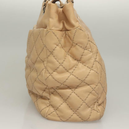 Chanel Petite Shopping Tote Quilted Calfskin, BEIGE, LEATHER, Tote bag