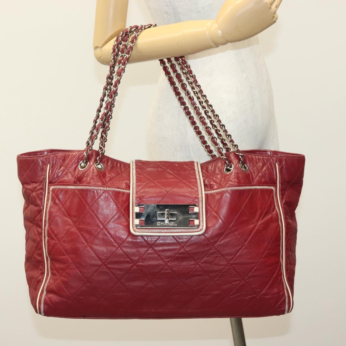 Chanel Vintage Reissue Chain Shopping Tote Leather, RED, LEATHER, Tote bag