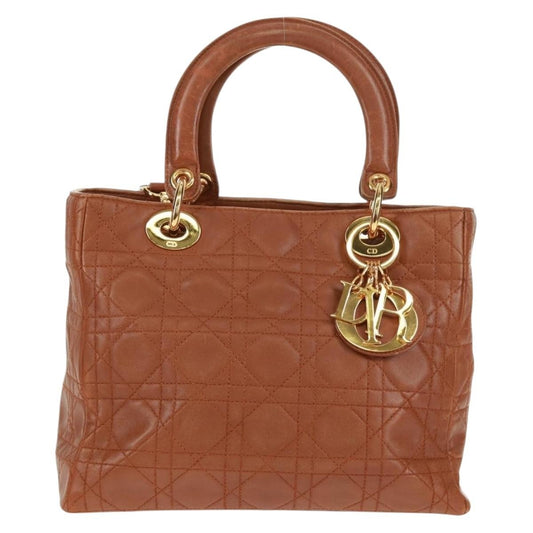 Christian Dior Vintage Lady Dior Bag Cannage Quilt Lambskin, BROWN, LEATHER, Handbag