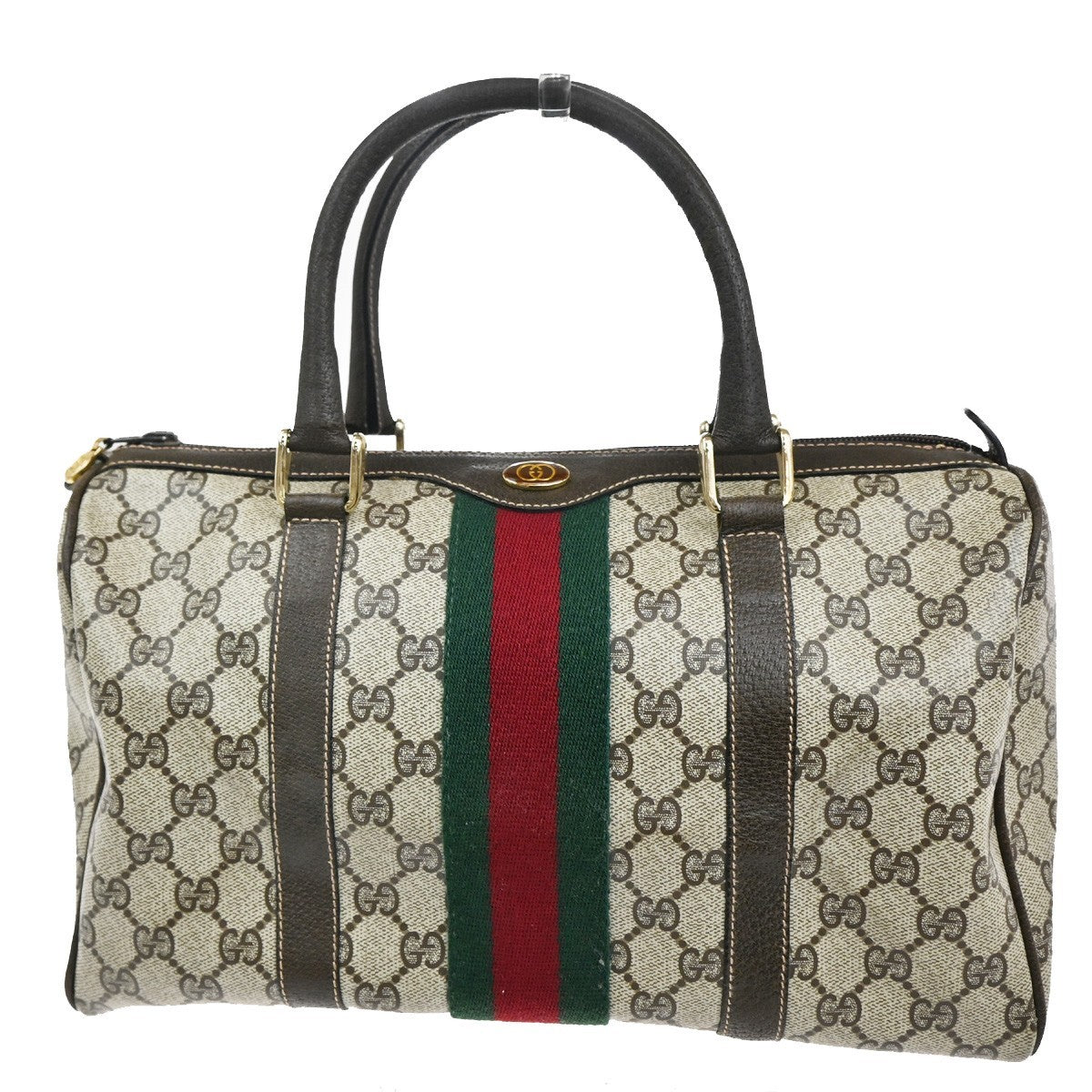 Gucci Vintage Web Boston Bag GG Coated Canvas, BROWN, PVC, Handbag