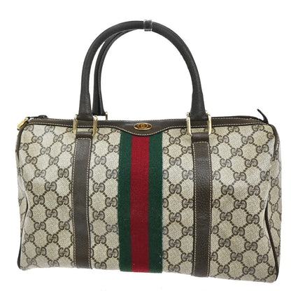 Gucci Vintage Web Boston Bag GG Coated Canvas, BROWN, PVC, Handbag