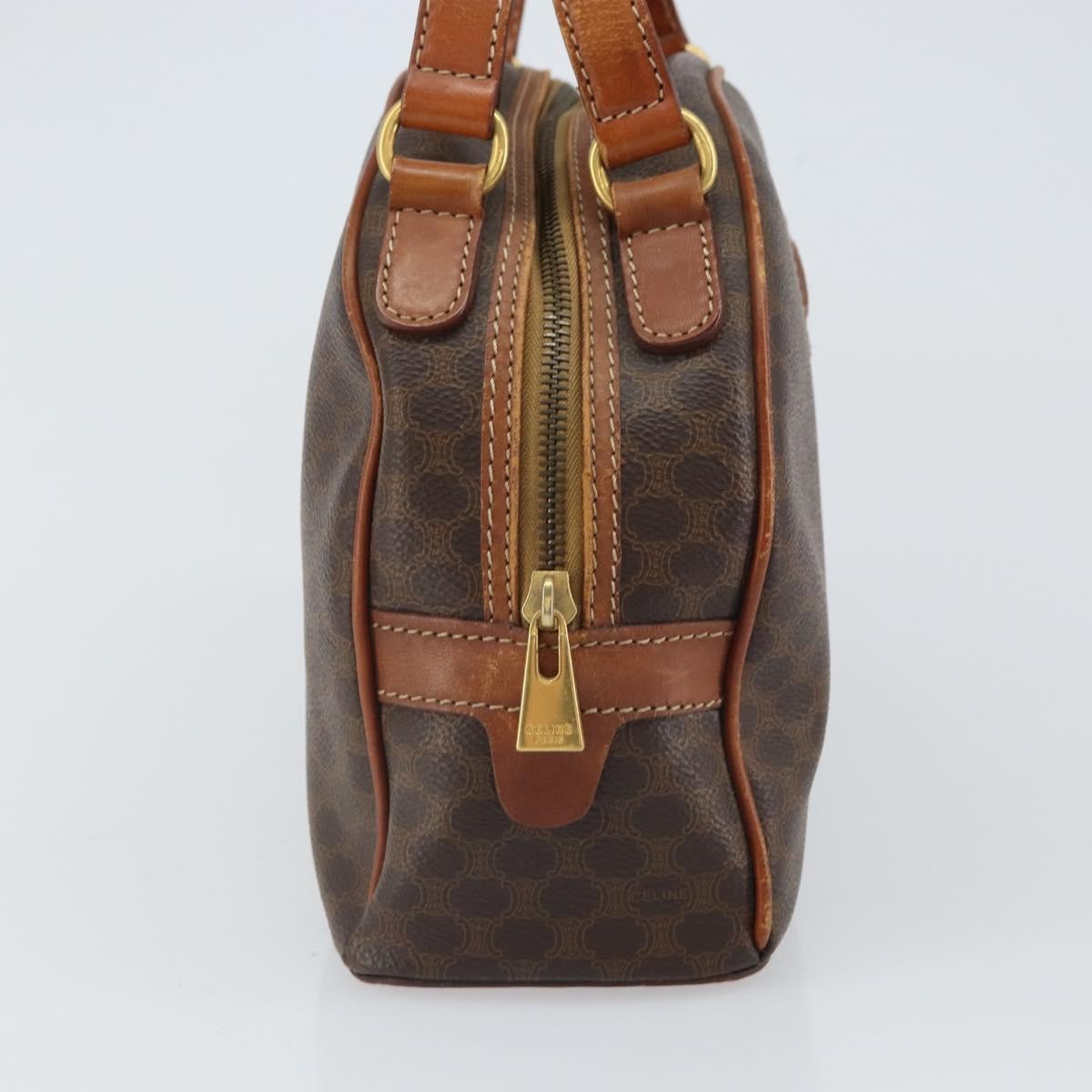 Celine Vintage Macadam Handbag Canvas and Leather, BROWN, CANVAS, Handbag