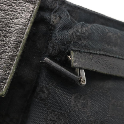 Gucci Vintage Double Belt Bag GG Canvas with Leather, BLACK, CANVAS, Shoulder bag