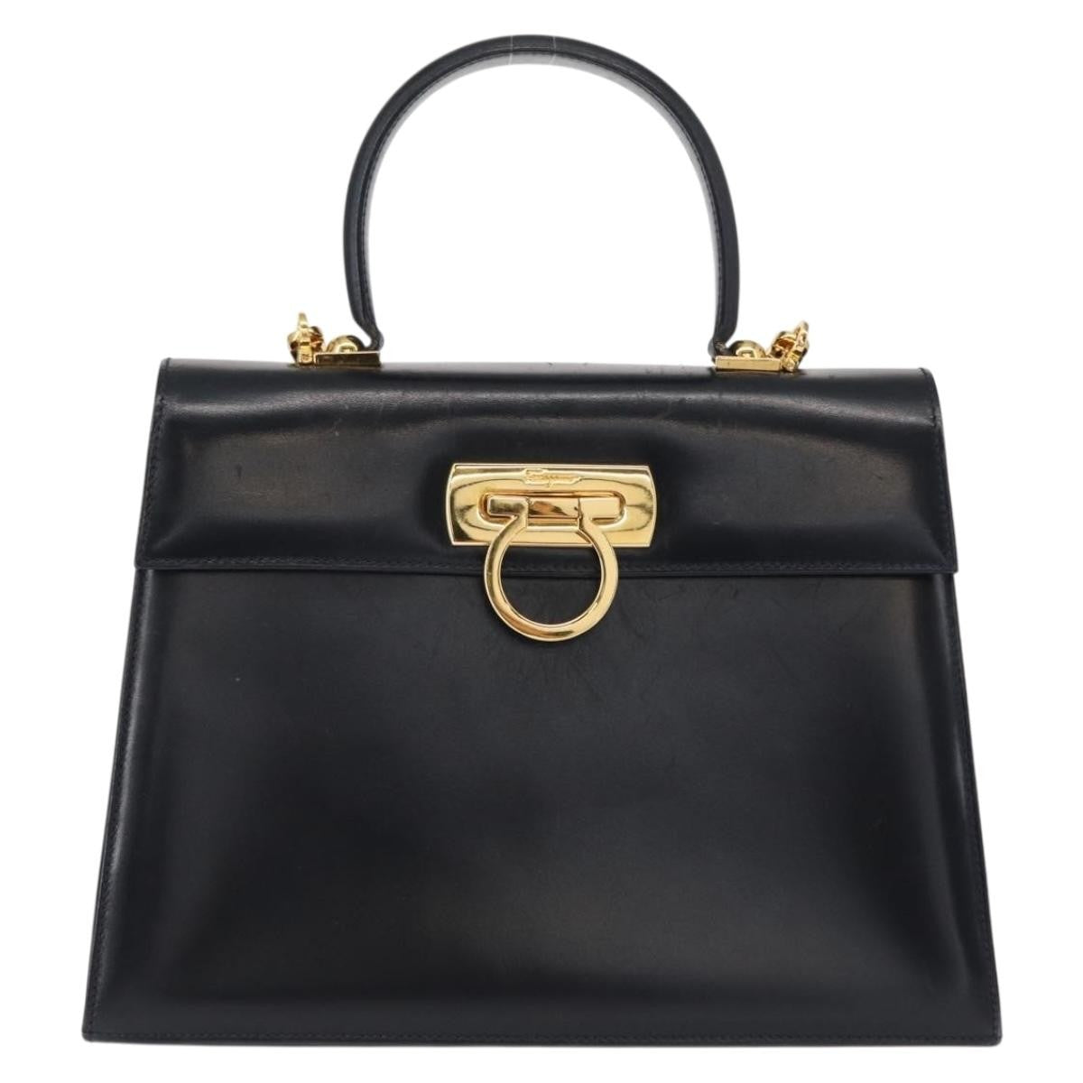 Salvatore Ferragamo Convertible Top Handle Bag Leather, NAVY, LEATHER, Handbag