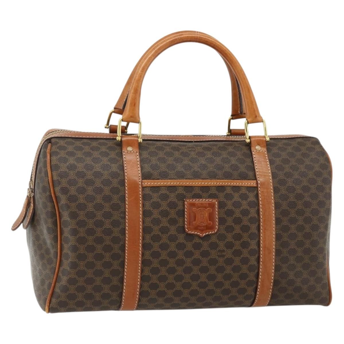 Celine Vintage Macadam Boston bag Canvas and Leather, Brown, Canvas, Travel Bag