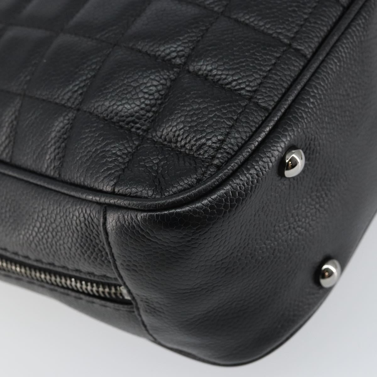 Chanel Vintage Button Tote Quilted Caviar, BLACK, LEATHER, Tote bag
