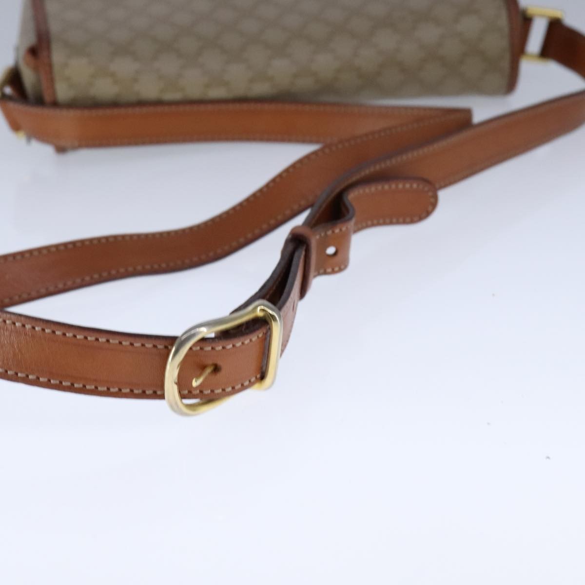 Celine Vintage Macadam Circle Logo Shoulder Bag Canvas and Leather, Beige, Canvas, Shoulder Bag