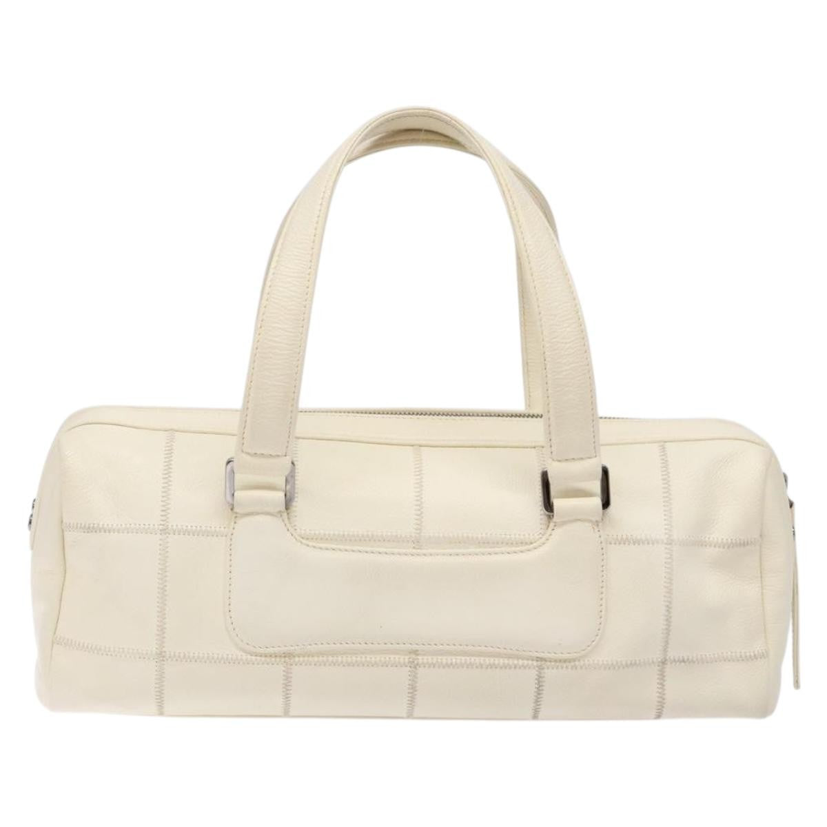 Chanel Square Stitch Duffle Bag Quilted Caviar, WHITE, LEATHER, Travel bag