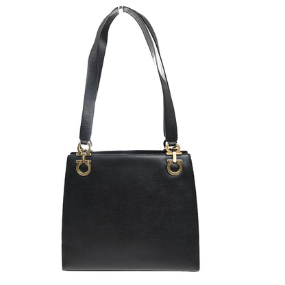 Salvatore Ferragamo Gancini Shoulder Bag Leather, BLACK, LEATHER, Shoulder bag