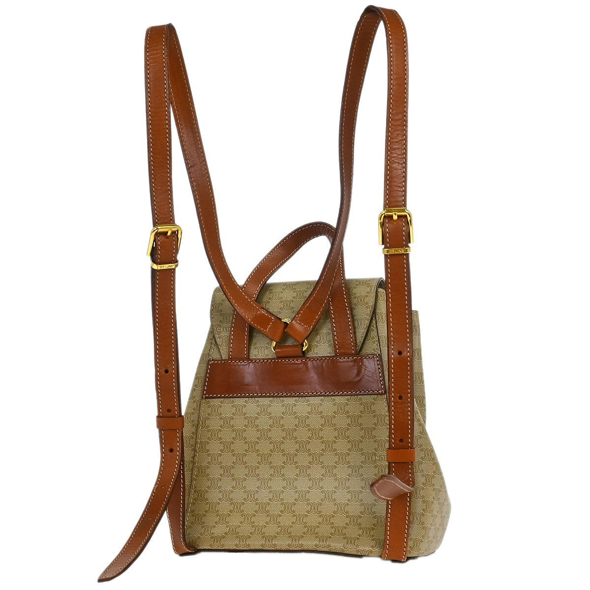 Celine Vintage Macadam Backpack Canvas and Leather, BEIGE, CANVAS, Backpack