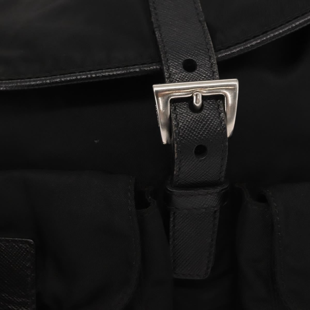 Prada Double Pocket Drawstring Shoulder Bag Tessuto, Black, Nylon, Shoulder Bag