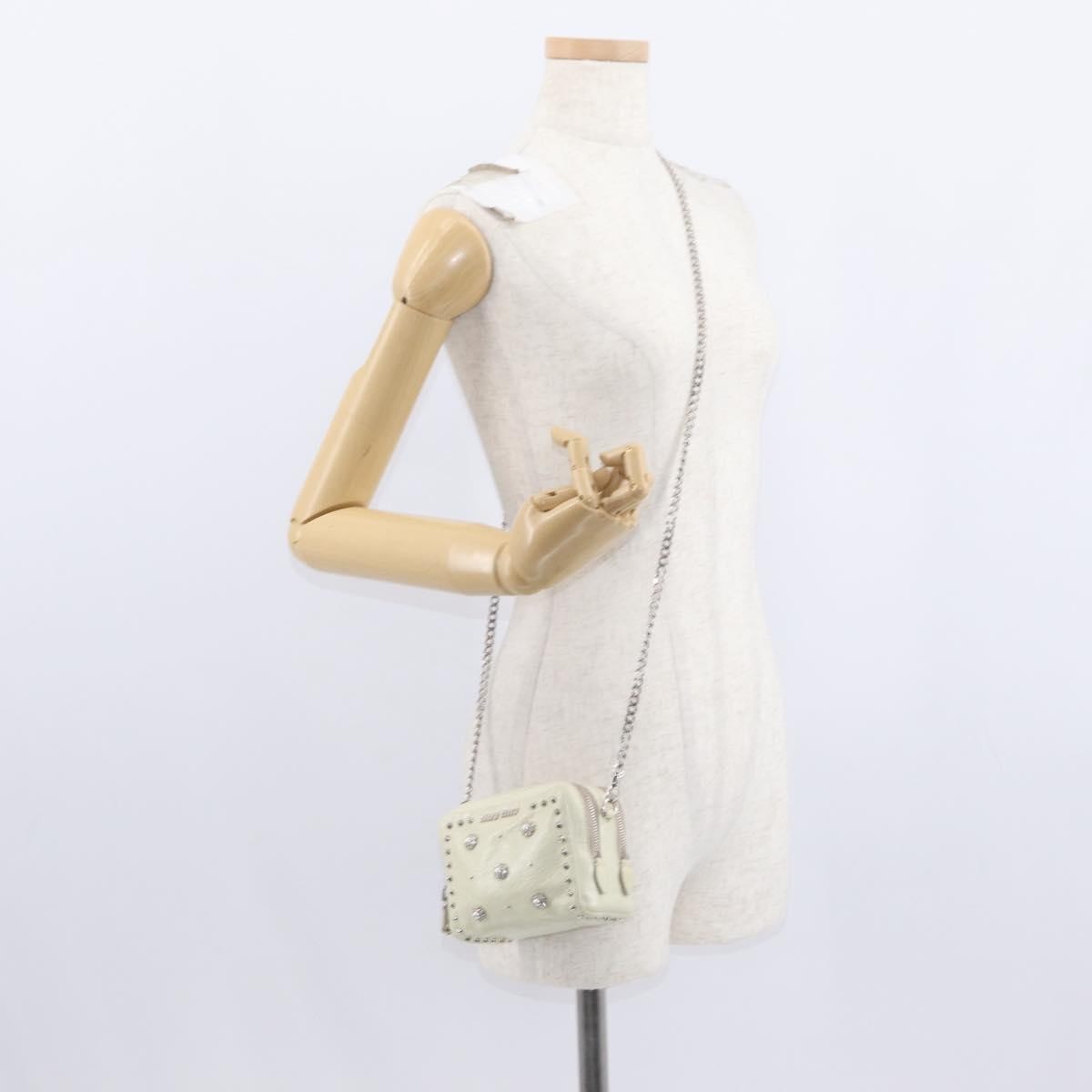 Miu Miu Chain Crossbody Bag Leather, ECRU, LEATHER, Shoulder bag