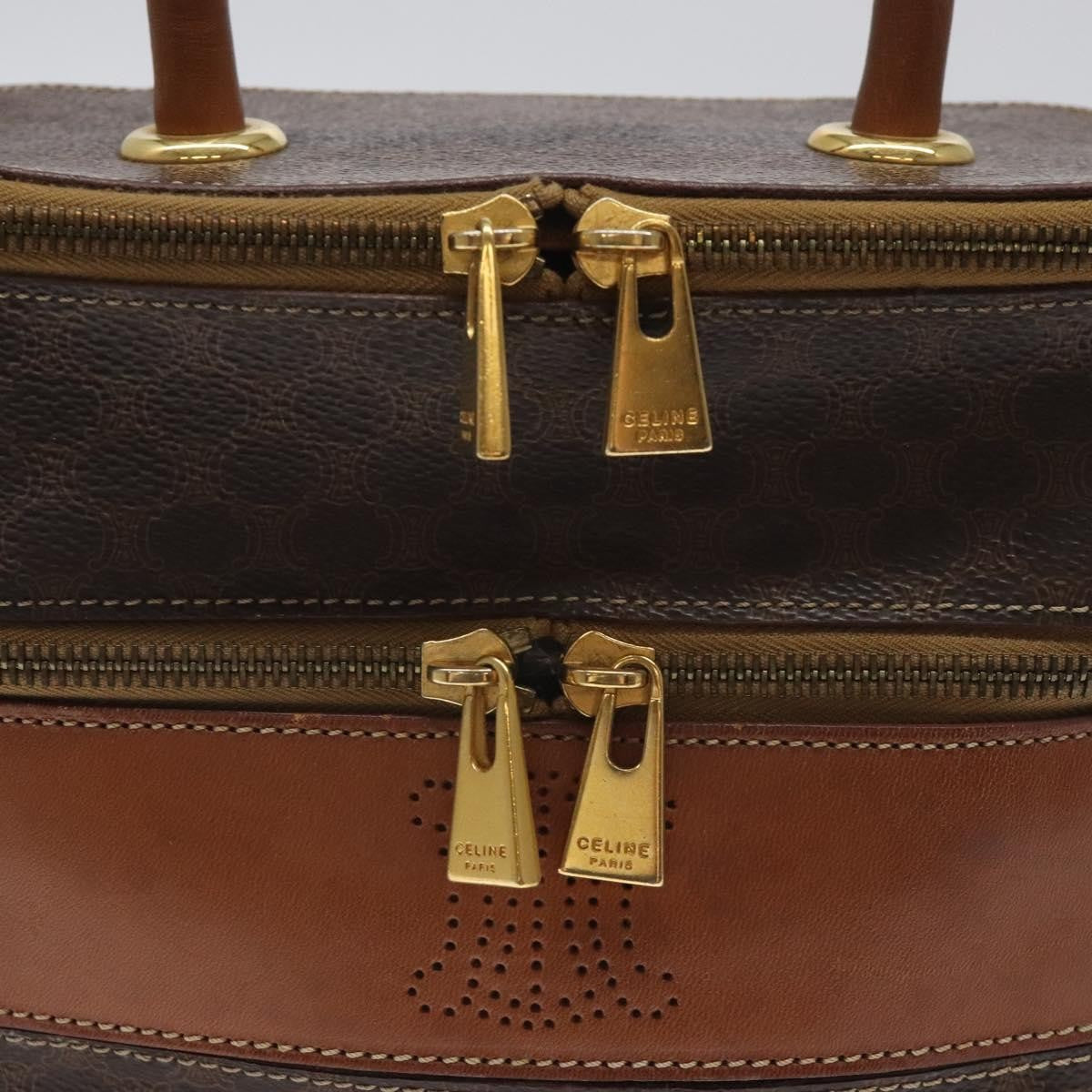 Celine Vintage Double Zip Vanity Case Macadam Coated Canvas, BROWN, CANVAS, Toiletry Case