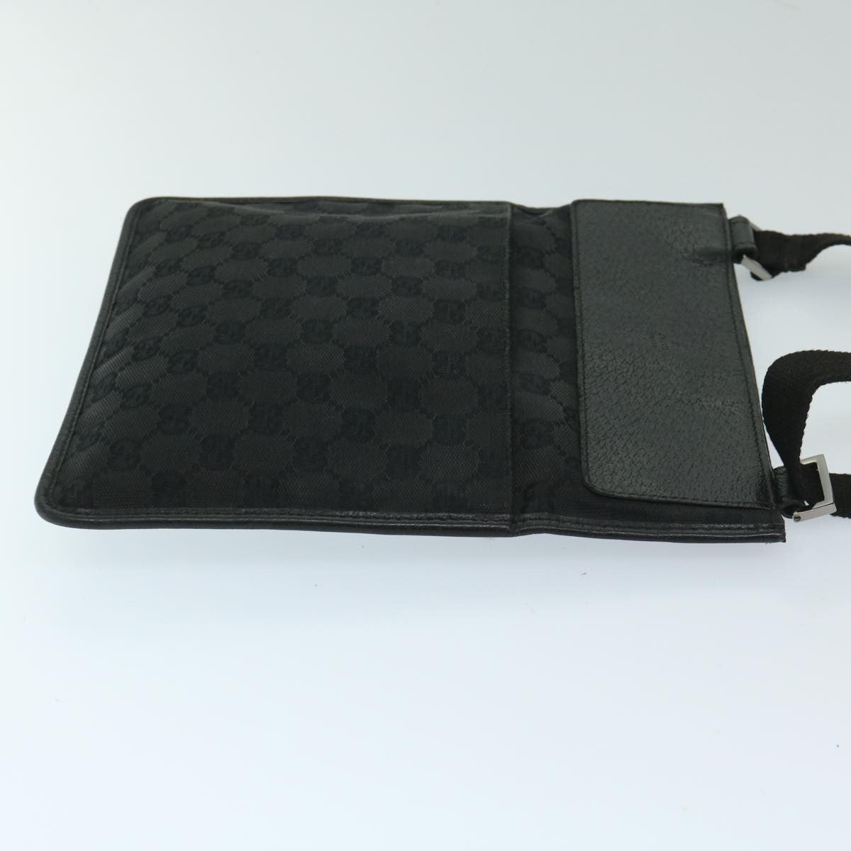 Gucci Vintage Flat Messenger Bag GG Canvas and Leather, BLACK, CANVAS, Crossbody bag