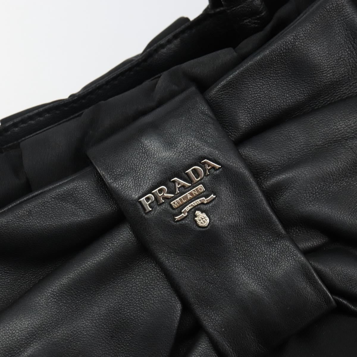 Prada Bow Tote Tessuto with Leather, BLACK, NYLON, Tote bag