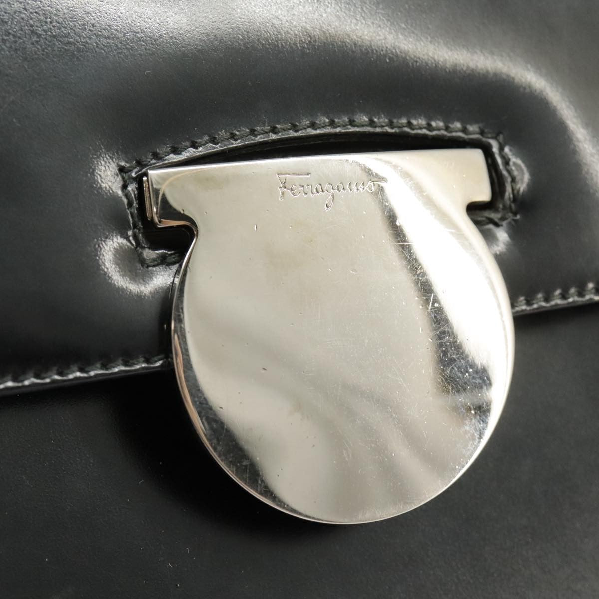 Salvatore Ferragamo Gancini handbag Leather, BLACK, LEATHER, Handbag