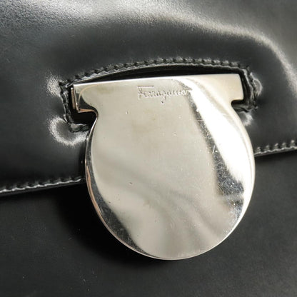 Salvatore Ferragamo Gancini handbag Leather, BLACK, LEATHER, Handbag