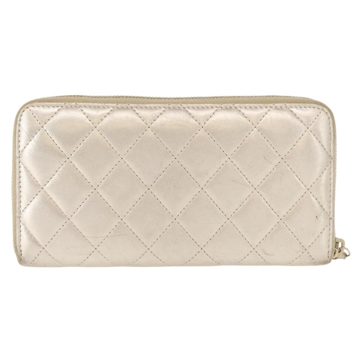 Chanel Zip Around Organizer Wallet Quilted Lambskin, GOLD, LEATHER, Wallets