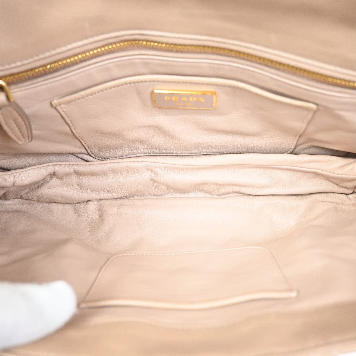Prada Turnlock Shoulder Bag Nappa Gaufre, Beige, Leather, Shoulder Bag