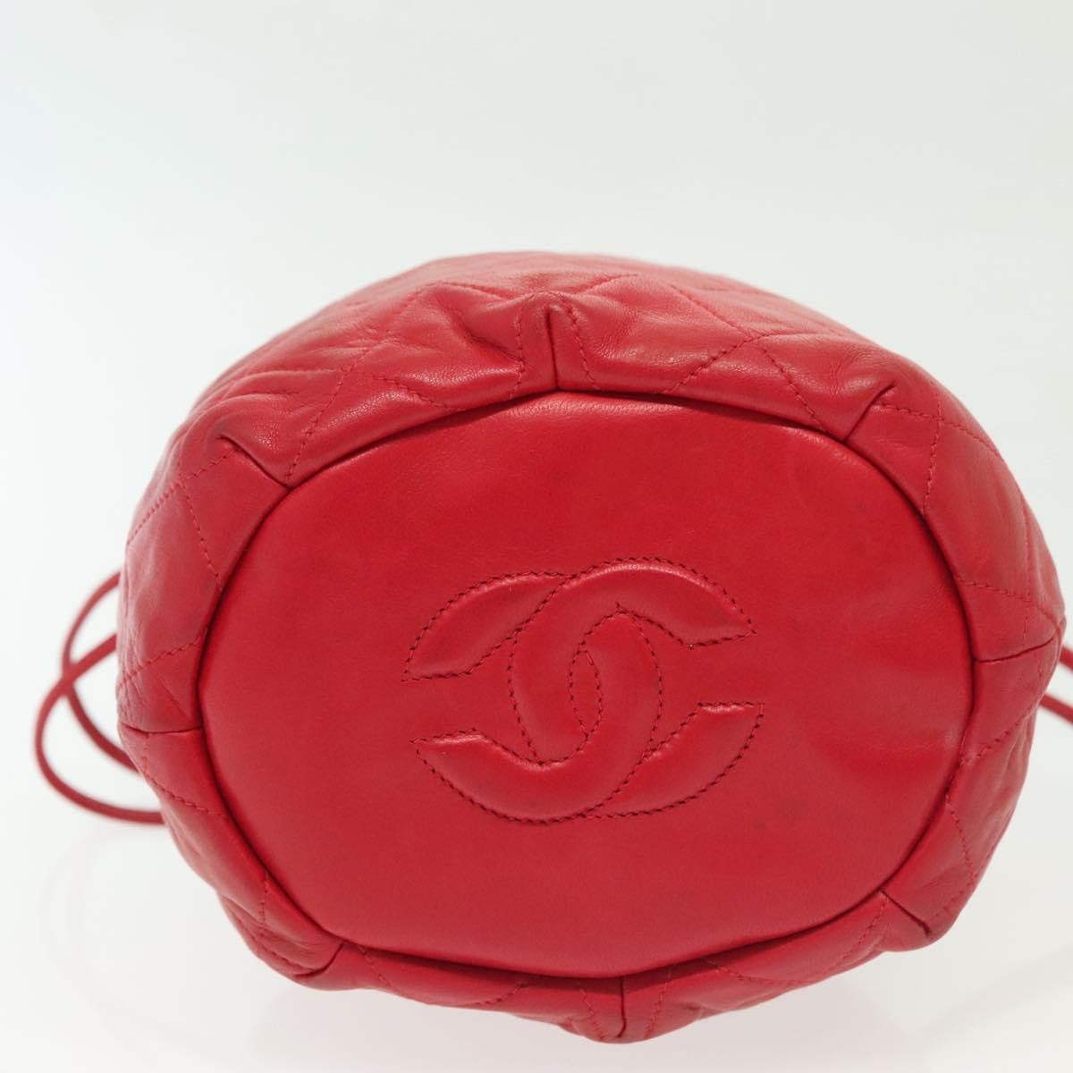Chanel Drawstring Bucket Bag Lambskin, RED, LEATHER, Crossbody bag