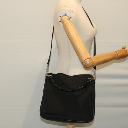 Gucci Vintage Bamboo Handle Bag Nylon, Black, Nylon, Handbag