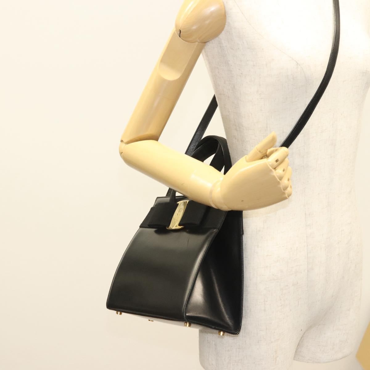 Salvatore Ferragamo Convertible Vara Bow Tote Leather, BLACK, LEATHER, Handbag