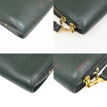 Louis Vuitton Pochette Baikal Clutch Taiga Leather, GREEN, LEATHER, Clutche & pouche
