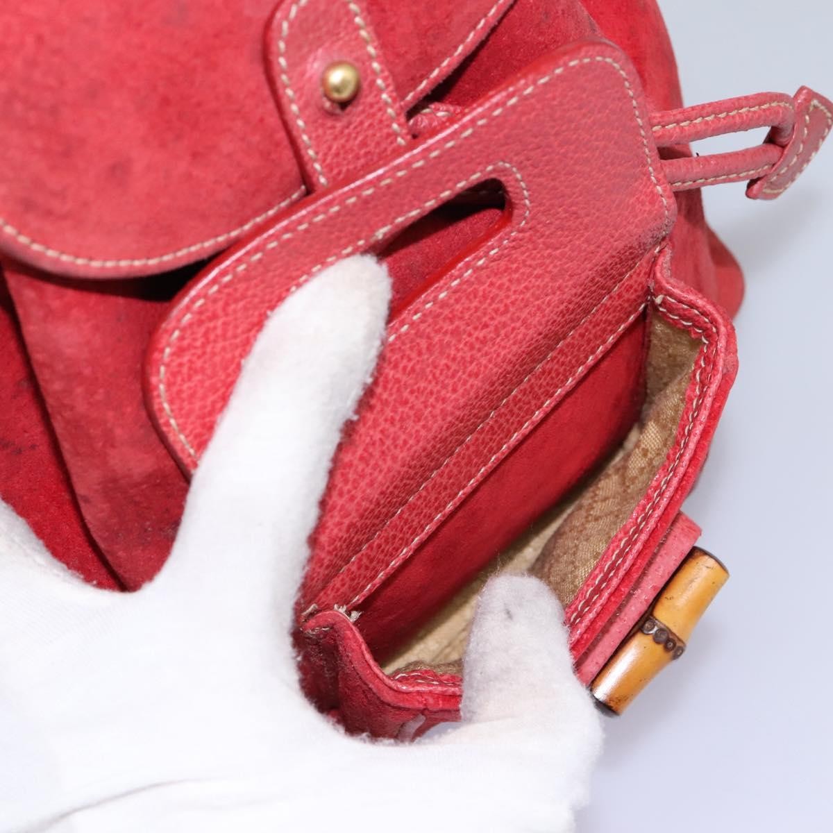 Gucci Vintage Bamboo Backpack Suede, RED, SUEDE, Backpack