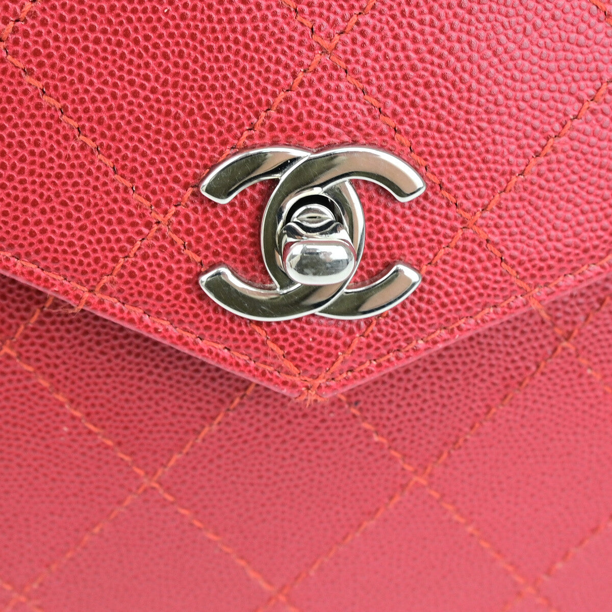 Chanel Vintage CC Flap Top Handle Calfskin Leather, RED, CALFSKIN, Handbag