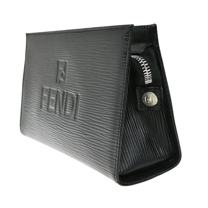 Fendi FENDI Logo Clutch Leather, BLACK, LEATHER, Clutche & pouche