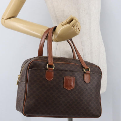 Celine Vintage Macadam Handbag Canvas and Leather, BROWN, CANVAS, Handbag