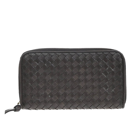 Bottega Veneta Intrecciato Long Zip  Wallet Leather, Brown, Leather, Wallet