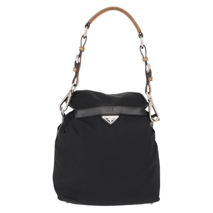 Prada Double Pocket Drawstring Shoulder Bag Tessuto, Black, Nylon, Shoulder Bag
