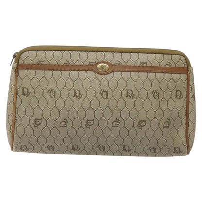Christian Dior Vintage Honeycomb Zip Pouch Coated Canvas, BEIGE, CANVAS, Clutche & pouche