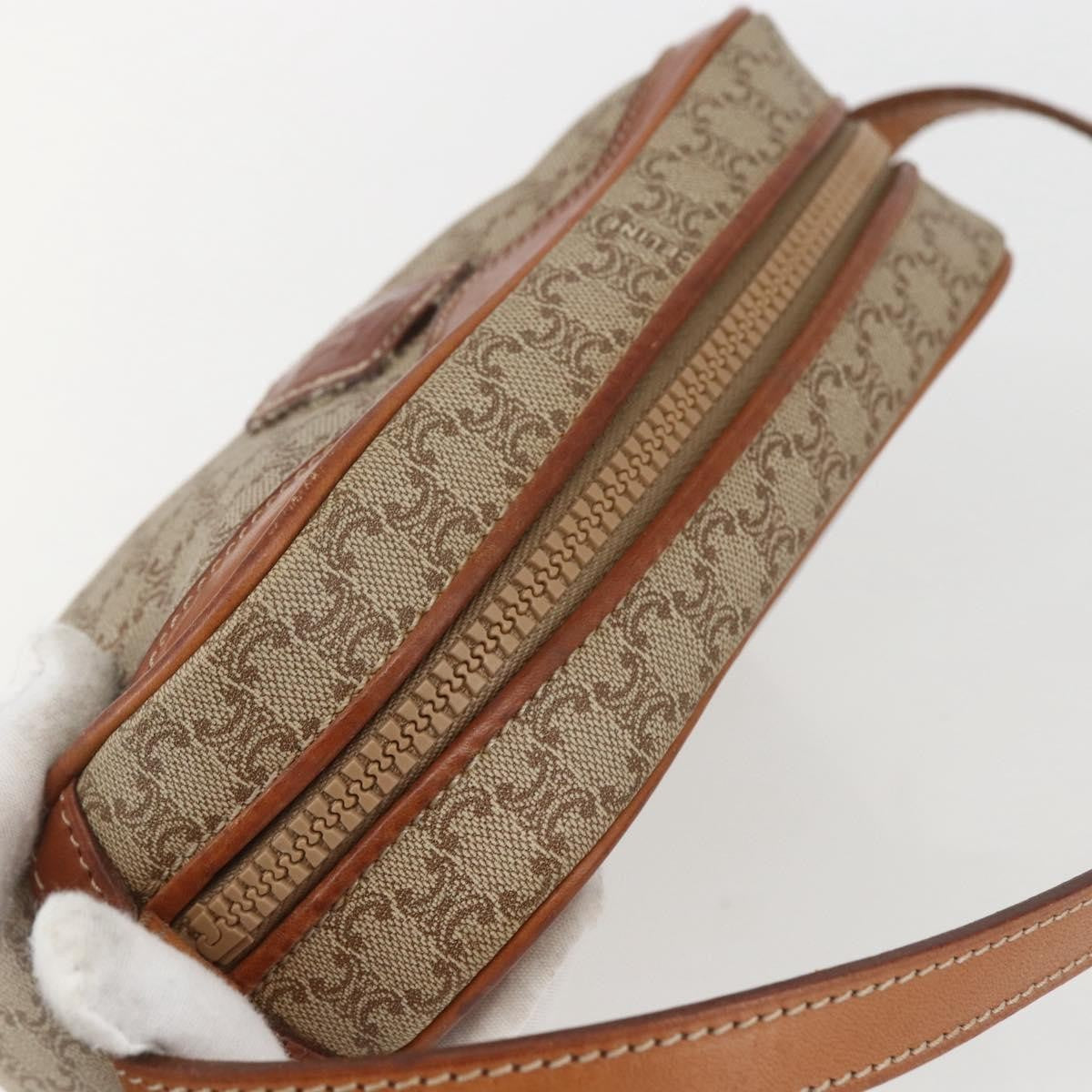 Celine Vintage Macadam Shoulder Bag Canvas and Leather, BEIGE, CANVAS, Shoulder bag