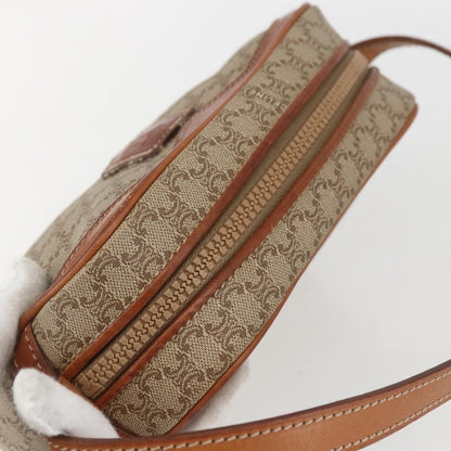 Celine Vintage Macadam Shoulder Bag Canvas and Leather, BEIGE, CANVAS, Shoulder bag