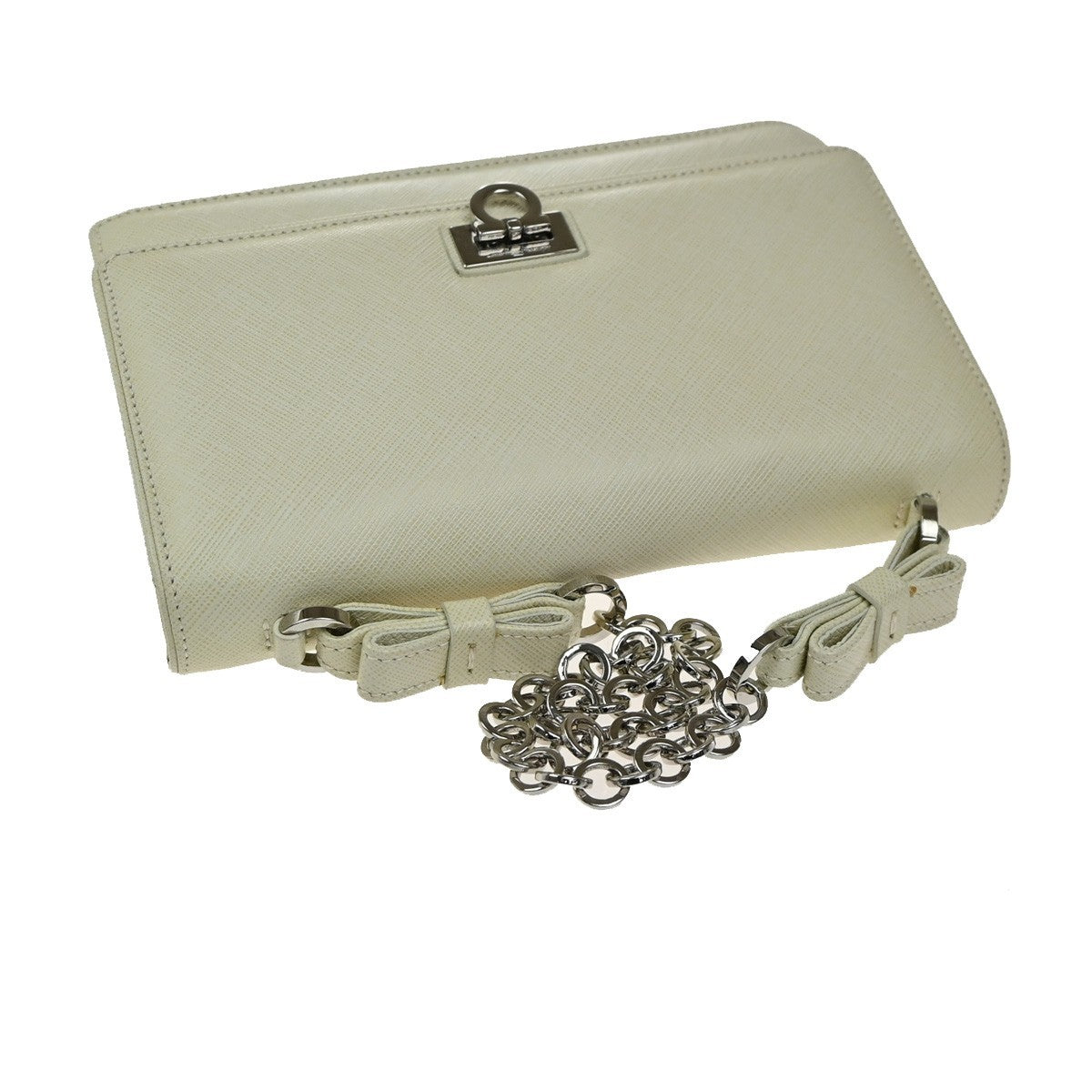 Salvatore Ferragamo Gancini Shoulder Bag Leather, WHITE, LEATHER, Shoulder bag