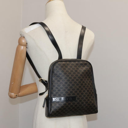 Celine Vintage Macadam Backpack Canvas and Leather, BLACK, CANVAS, Backpack