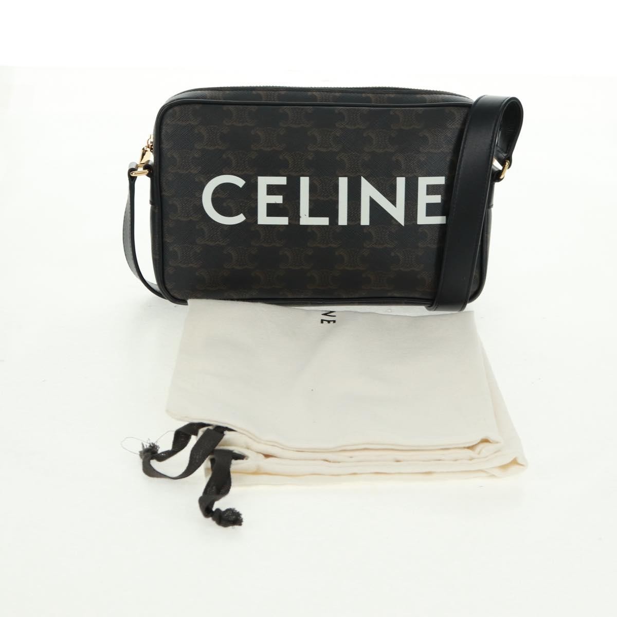 Celine Logo Messenger Bag Triomphe Coated Canvas, Black, PVC, Shoulder Bag
