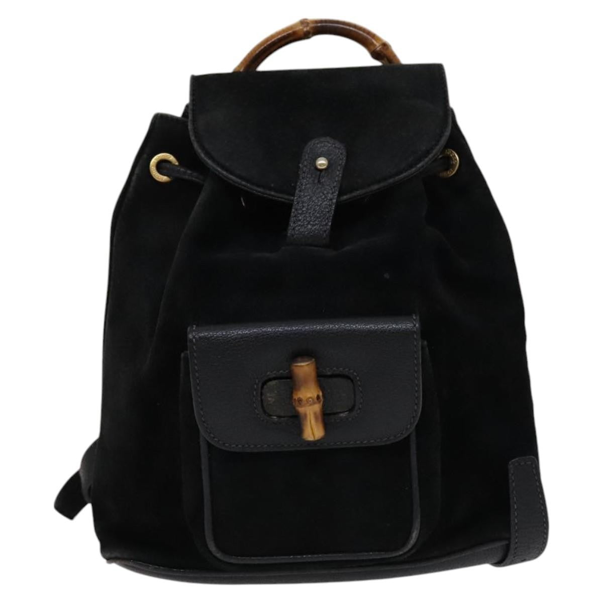 Gucci Gucci bamboo backpack daim, Black, Suede, Backpack