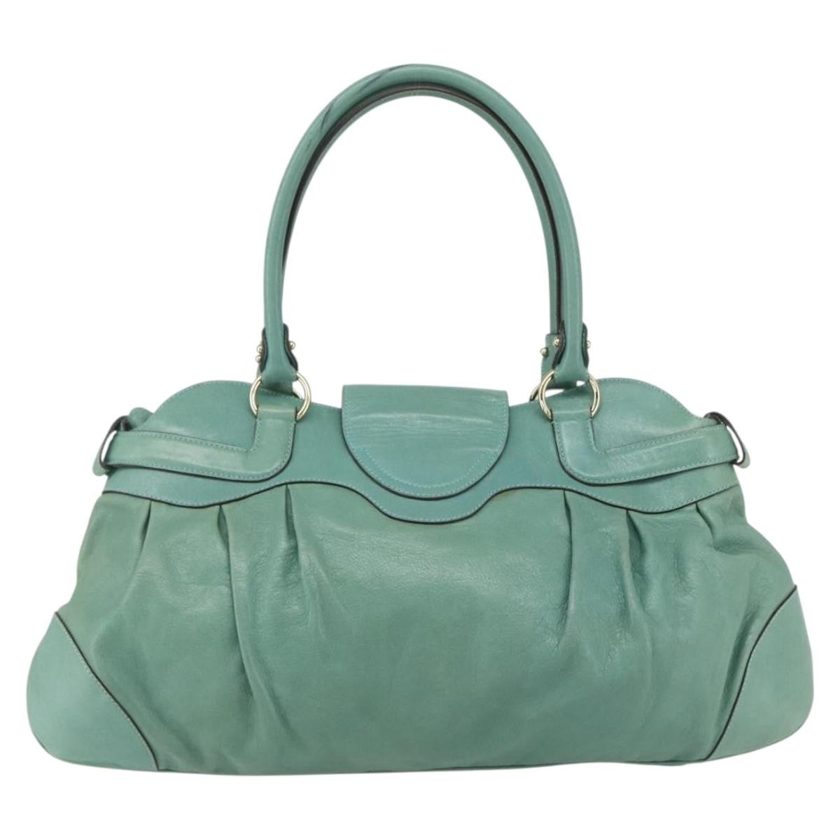 Salvatore Ferragamo Gancini handbag Leather, GREEN, LEATHER, Handbag