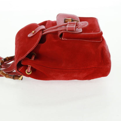 Gucci Vintage Bamboo Backpack Suede, RED, SUEDE, Backpack