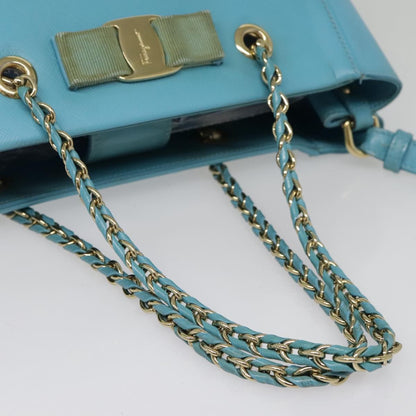 Salvatore Ferragamo Vara Bow Chain Tote Leather, BLUE, LEATHER, Tote bag
