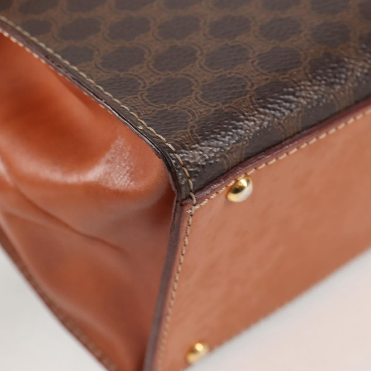 Celine Vintage Convertible Top Handle Bag Macadam Coated Canvas, BROWN, CANVAS, Handbag