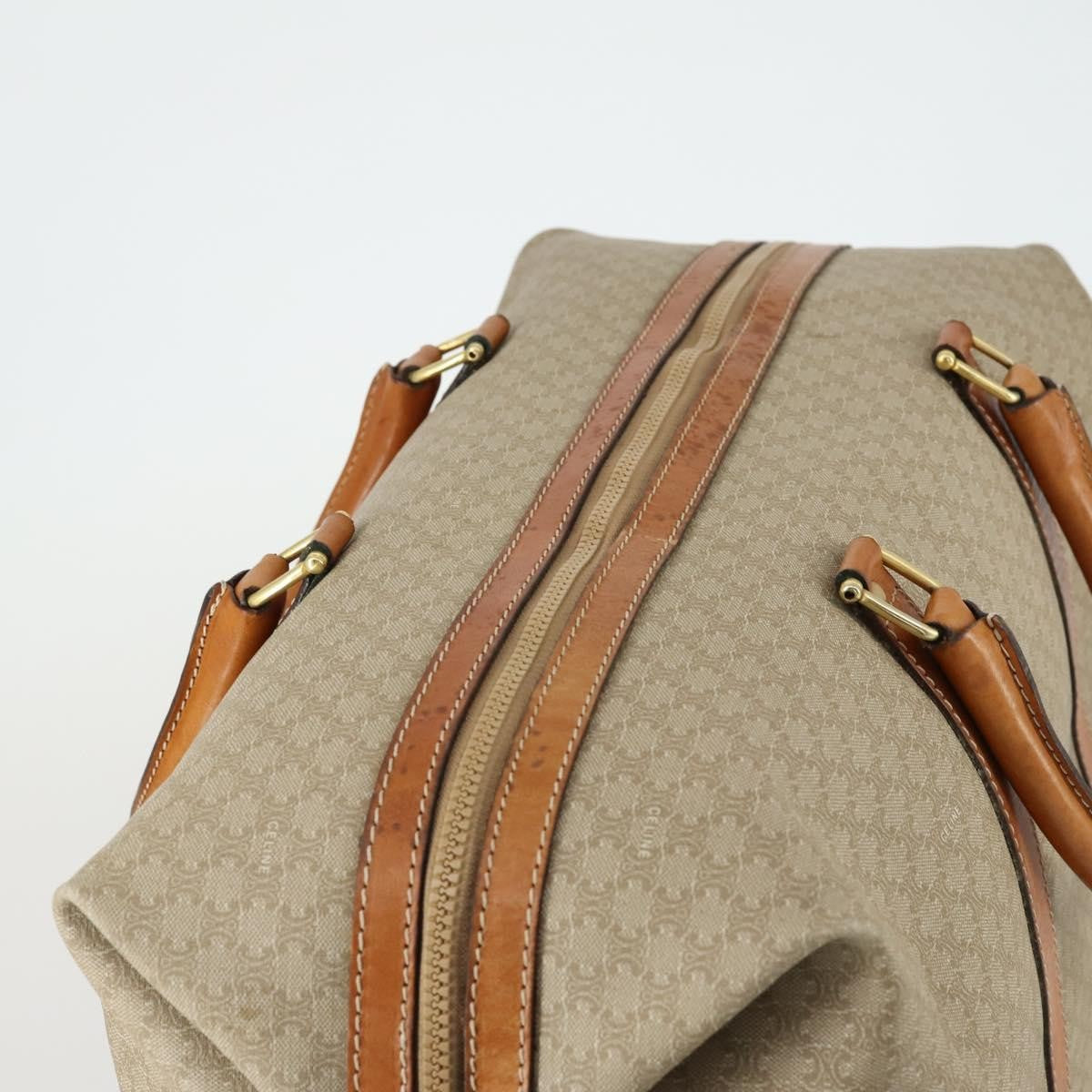 Celine Vintage Macadam Boston bag Canvas and Leather, BEIGE, CANVAS, Travel bag