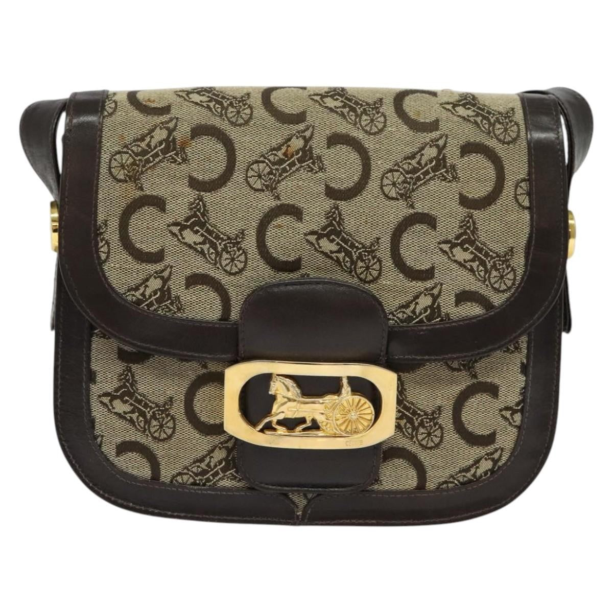 Celine C Sulky Shoulder bag Canvas and Leather, BEIGE, CANVAS, Shoulder bag
