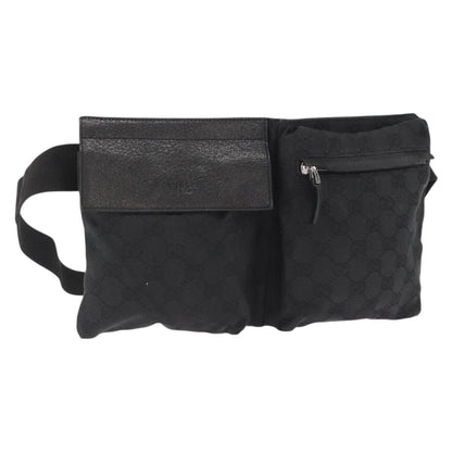 Gucci Vintage Double Belt Bag GG Canvas with Leather, BLACK, CANVAS, Clutche & pouche
