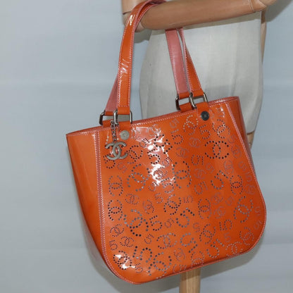 Chanel CC No.5 Shopping Tote Perforated Patent, Orange, Patent Leather, Tote Bag
