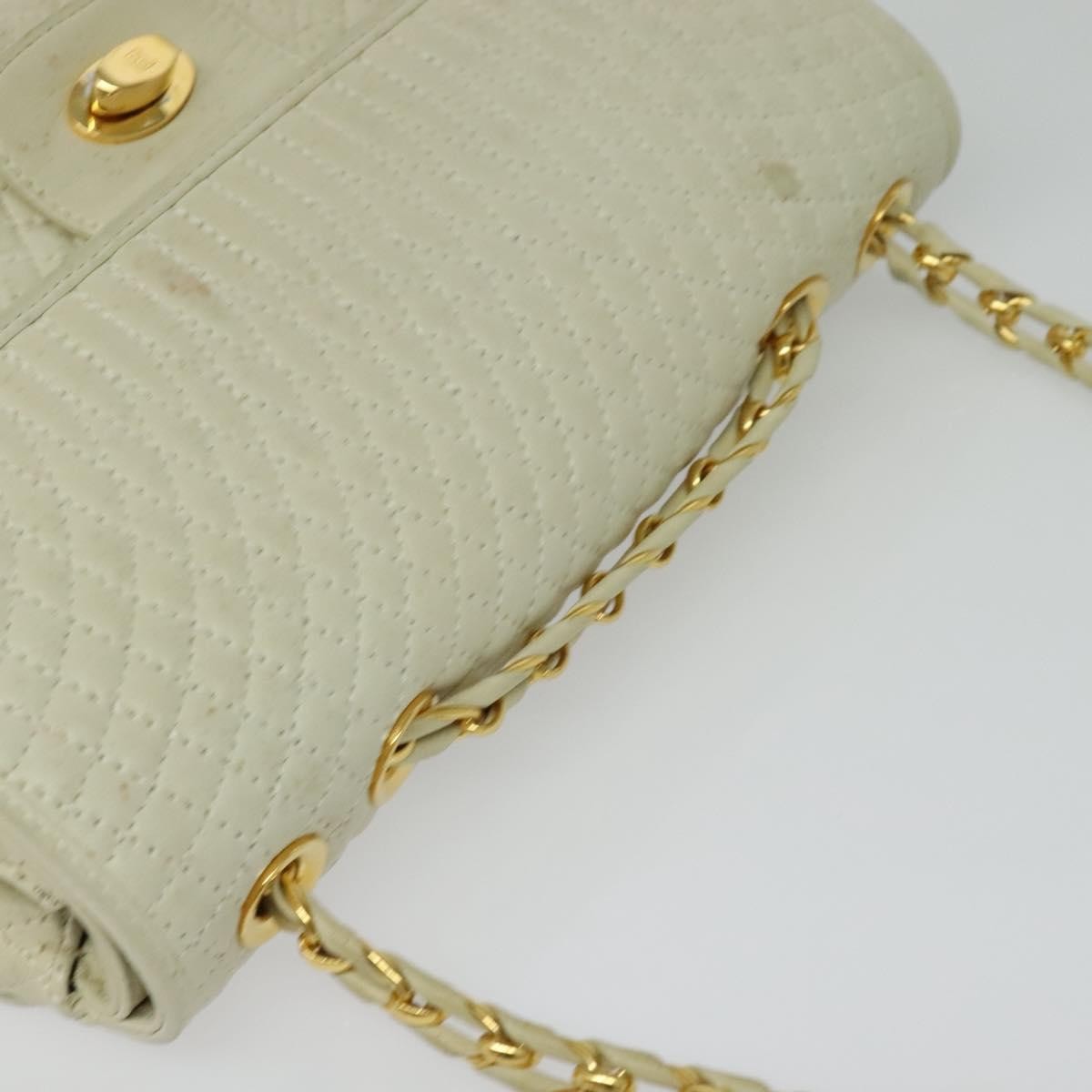 Bally Vintage Chain Shoulder Bag Quilted Leather, White, Leather, Shoulder Bag